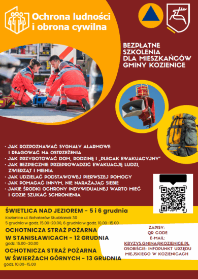 BEZPŁATNE SZKOLENE DLA MIESZKAŃCÓW GMINY KOZIENICE Z ZAKRESU OCHRONY LUDNOŚCI I OBRONY CYWILNEJ