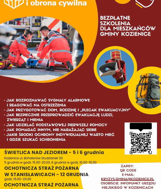 BEZPŁATNE SZKOLENE DLA MIESZKAŃCÓW GMINY KOZIENICE Z ZAKRESU OCHRONY LUDNOŚCI I OBRONY CYWILNEJ