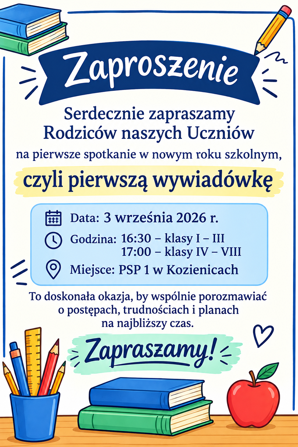 Zapraszamy Rodziców na spotkanie z wychowawcami w roku szkolnym 2026/2027